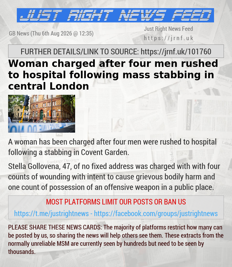 Woman charged after four men rushed to hospital following mass stabbing in central London