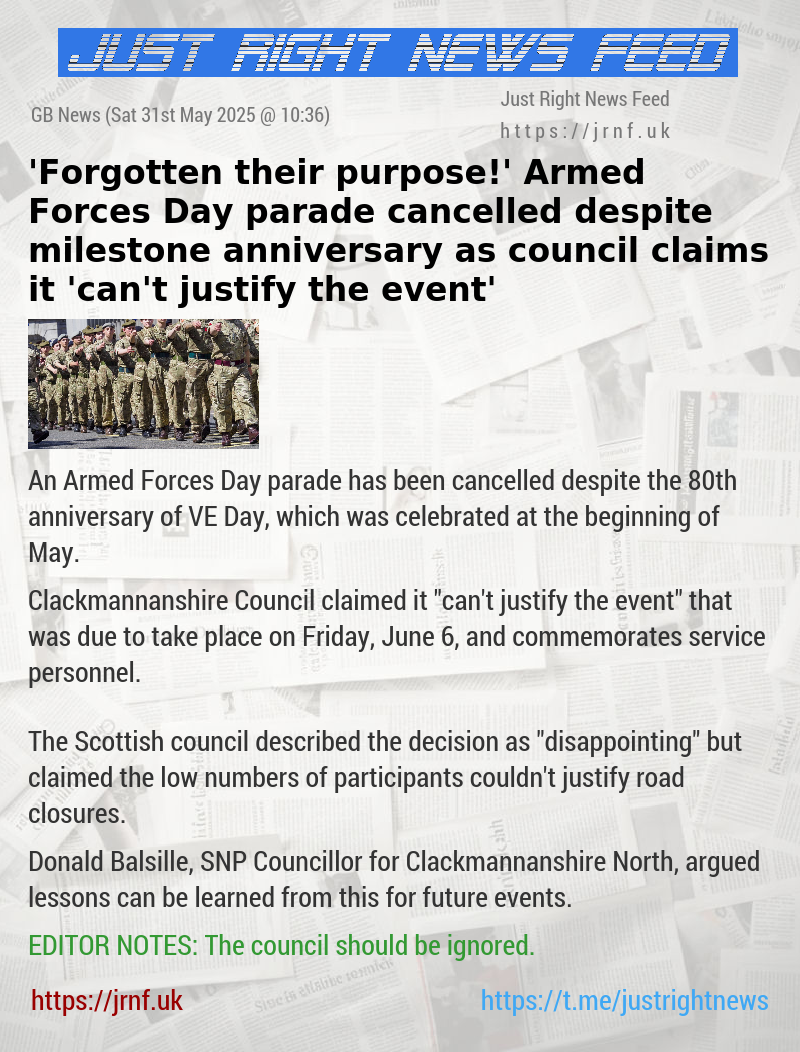 ’Forgotten their purpose!’ Armed Forces Day parade cancelled despite milestone anniversary as council claims it ’can’t justify the event’