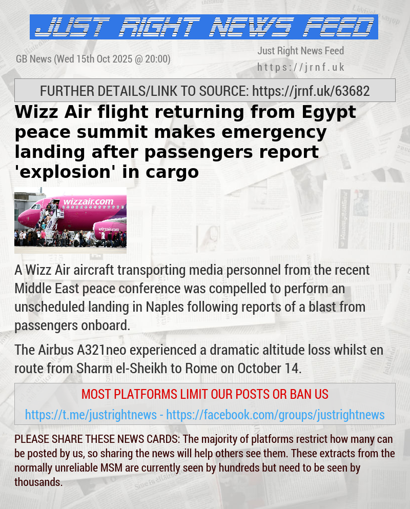 Wizz Air flight returning from Egypt peace summit makes emergency landing after passengers report ’explosion’ in cargo