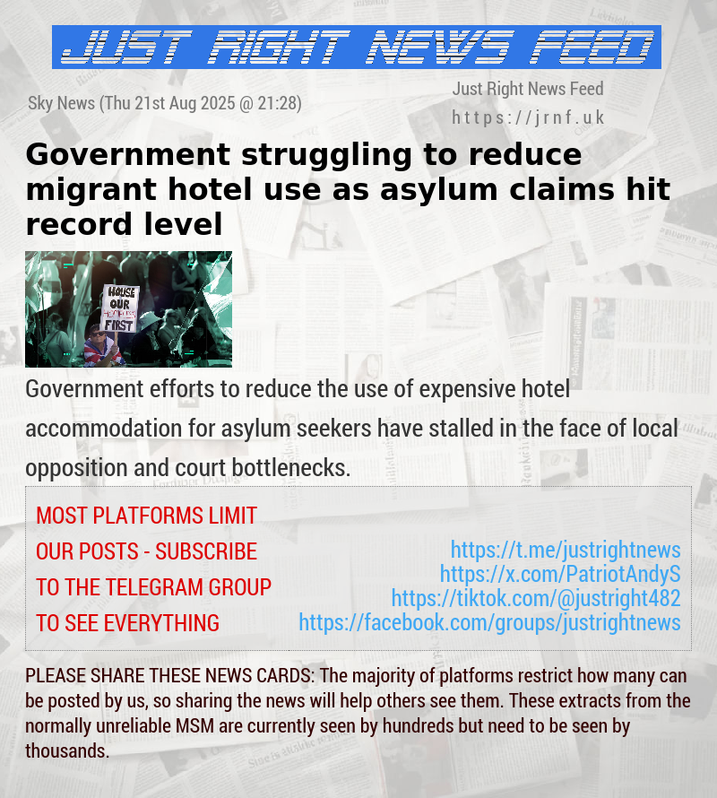 Government struggling to reduce migrant hotel use as asylum claims hit record level
