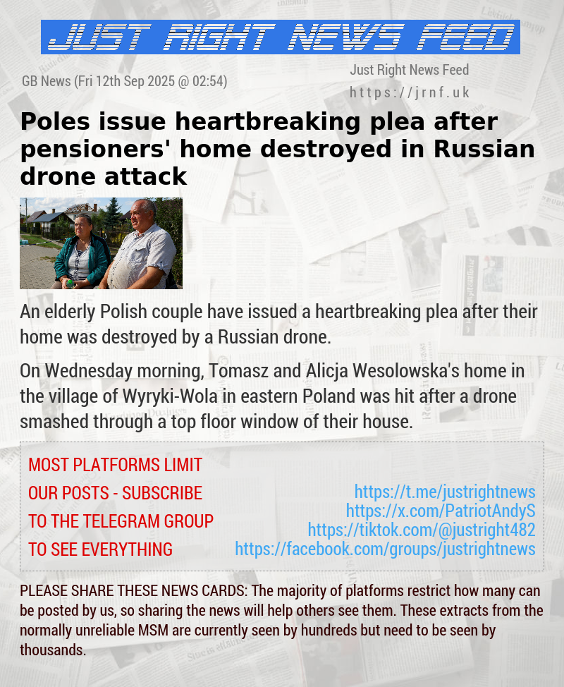 Poles issue heartbreaking plea after pensioners’ home destroyed in Russian drone attack