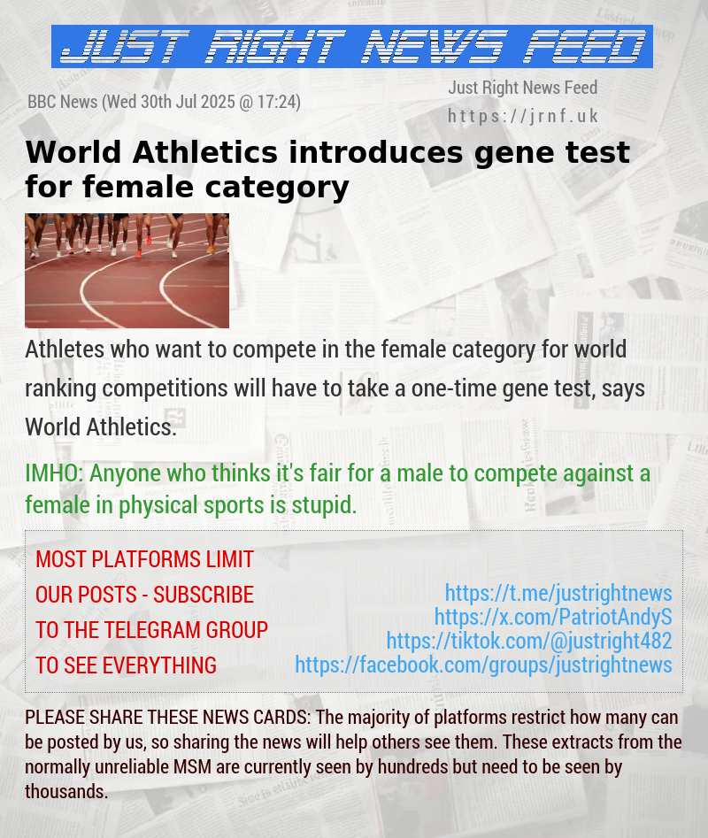 World Athletics introduces gene test for female category