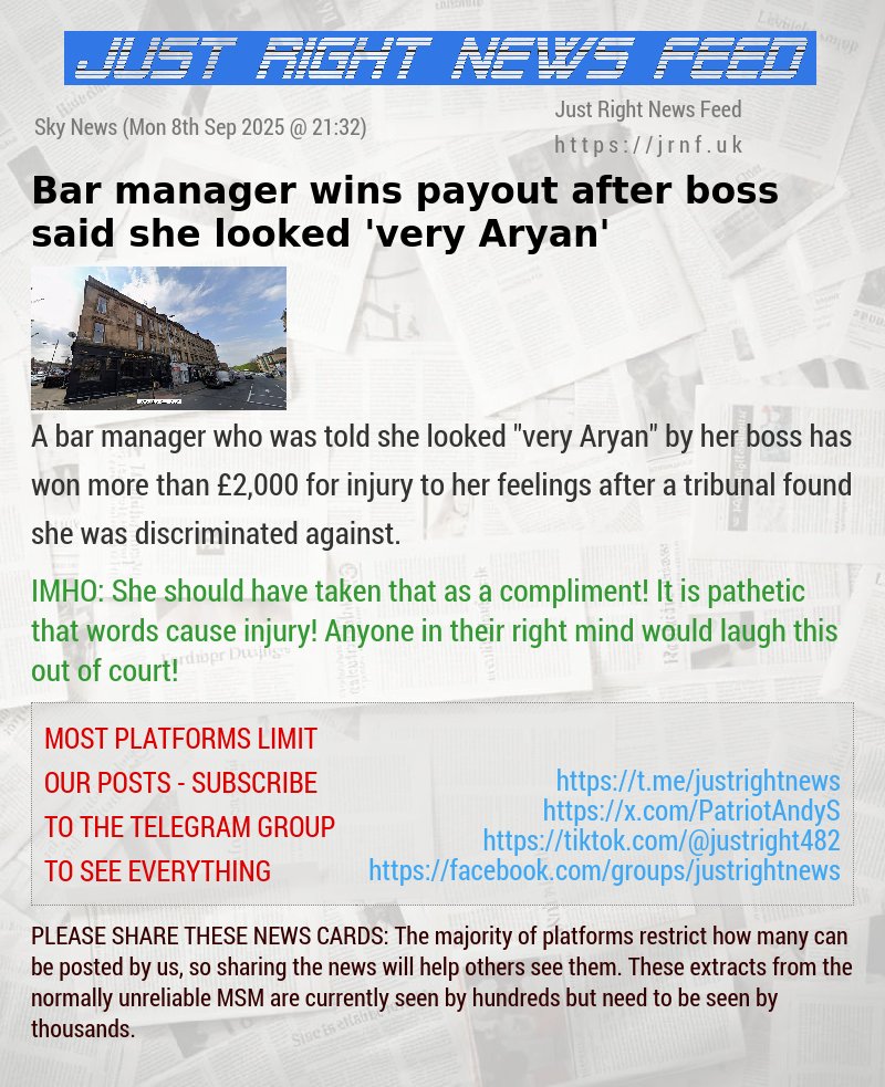 Bar manager wins payout after boss said she looked ’very Aryan’