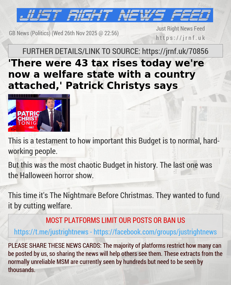 ’There were 43 tax rises today — we’re now a welfare state with a country attached,’ Patrick Christys says