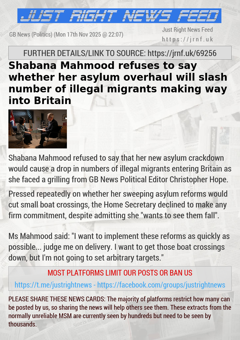 Shabana Mahmood refuses to say whether her asylum overhaul will slash number of illegal migrants making way into Britain