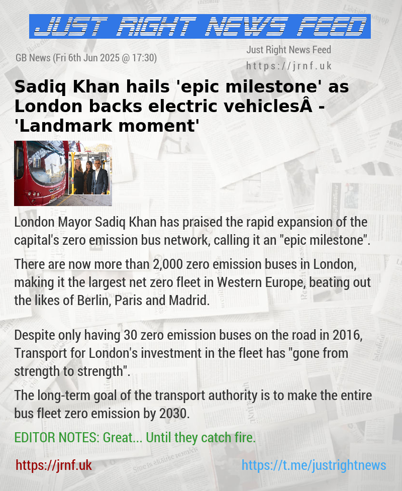 Sadiq Khan hails ’epic milestone’ as London backs electric vehicles — ’Landmark moment’