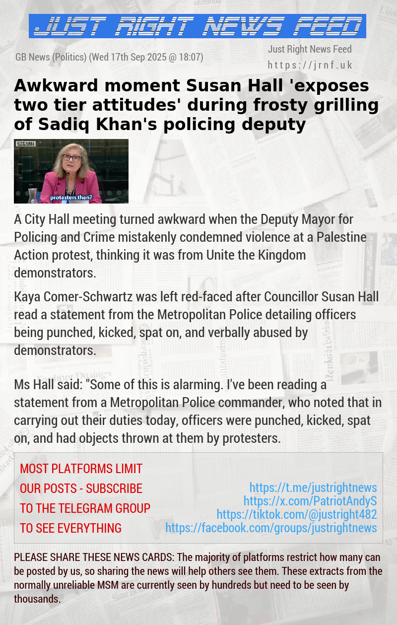 Awkward moment Susan Hall ’exposes two—tier attitudes’ during frosty grilling of Sadiq Khan’s policing deputy