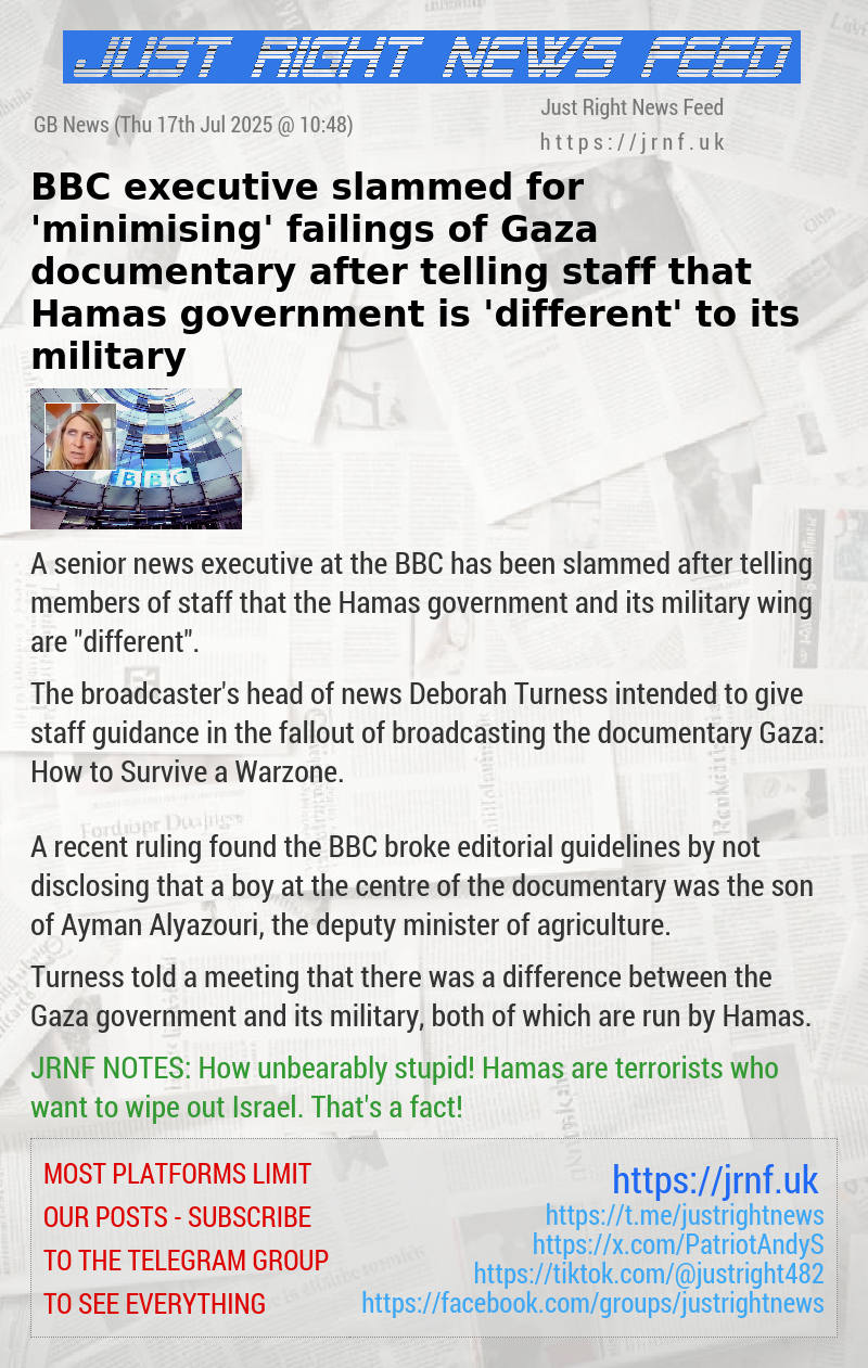 BBC executive slammed for ’minimising’ failings of Gaza documentary after telling staff that Hamas government is ’different’ to its military