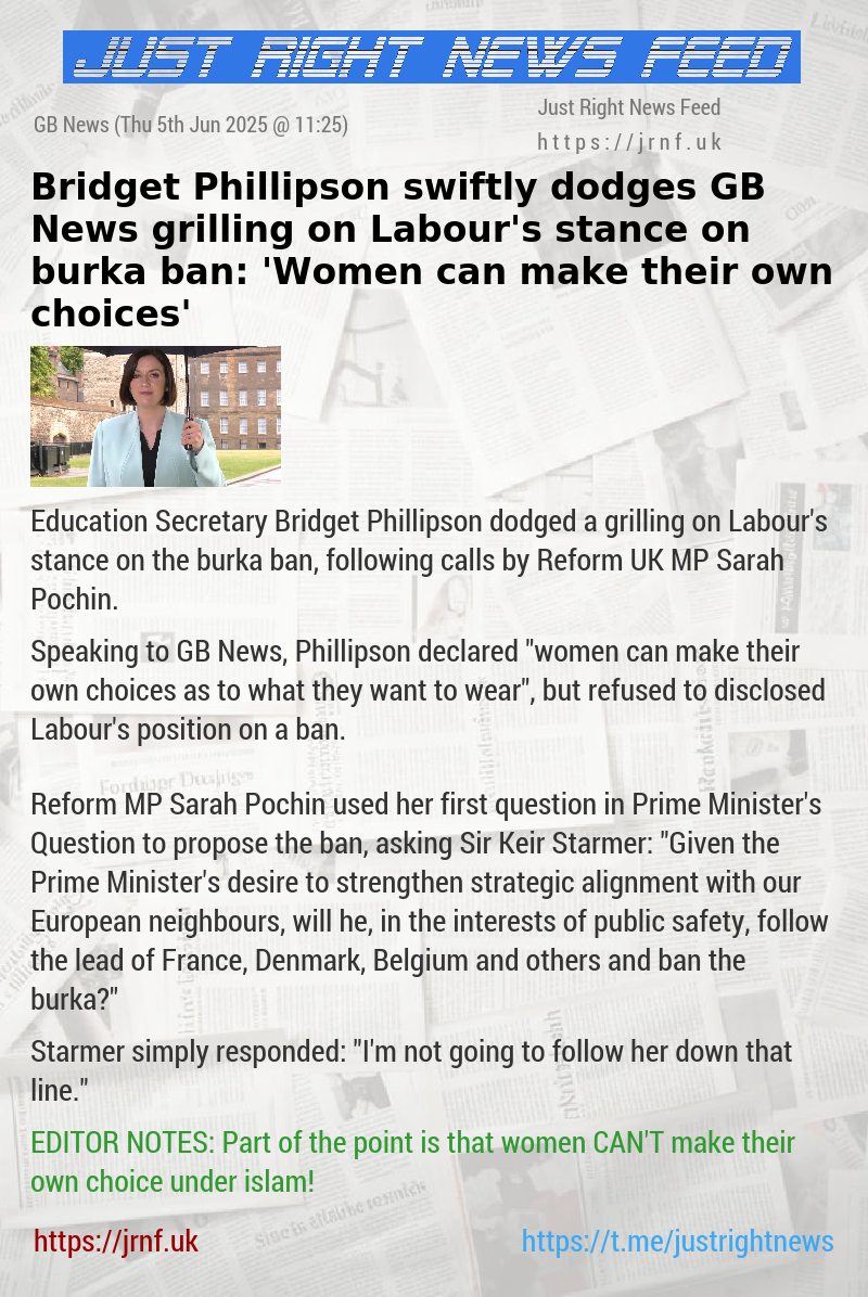 Bridget Phillipson swiftly dodges GB News grilling on Labour’s stance on burka ban: ’Women can make their own choices’