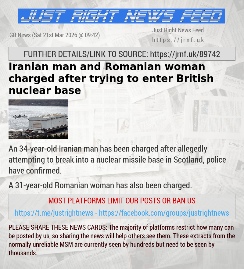Iranian man and Romanian woman charged after trying to enter British nuclear base