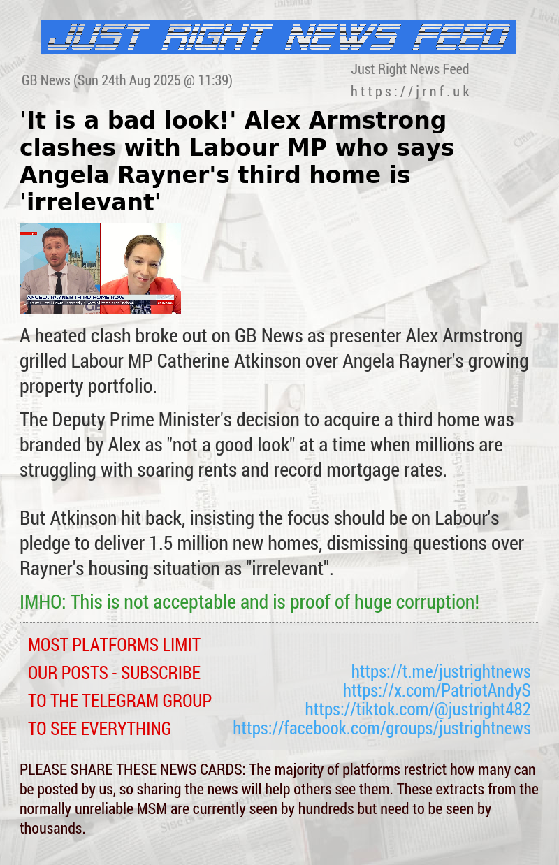 ’It is a bad look!’ Alex Armstrong clashes with Labour MP who says Angela Rayner’s third home is ’irrelevant’