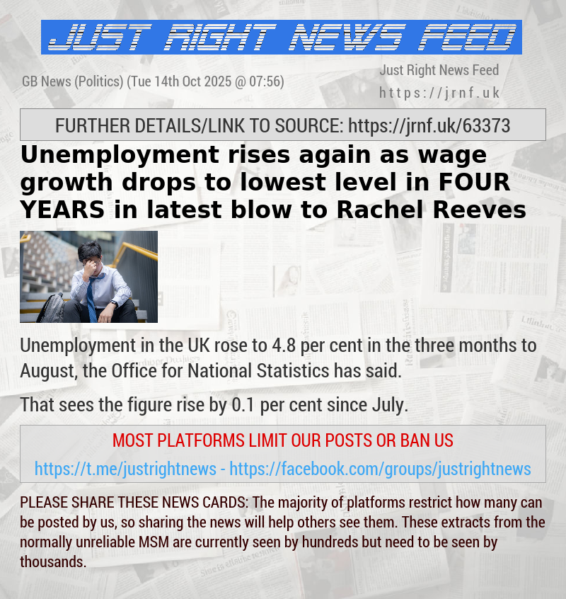 Unemployment rises again as wage growth drops to lowest level in FOUR YEARS in latest blow to Rachel Reeves