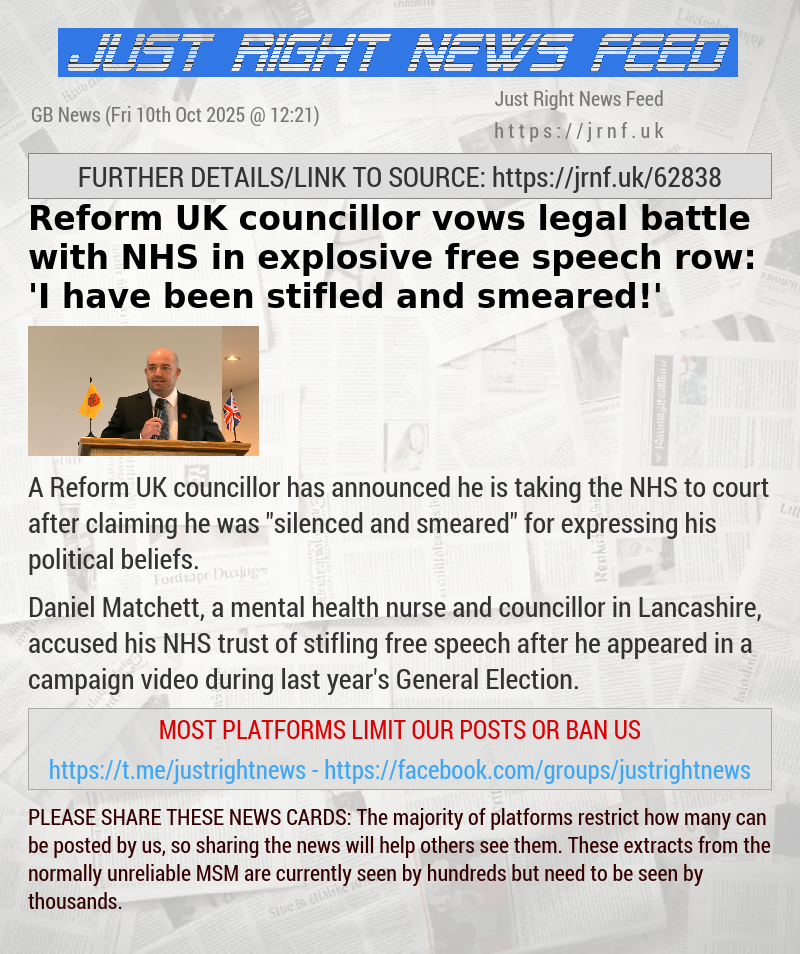 Reform UK councillor vows legal battle with NHS in explosive free speech row: ’I have been stifled and smeared!’