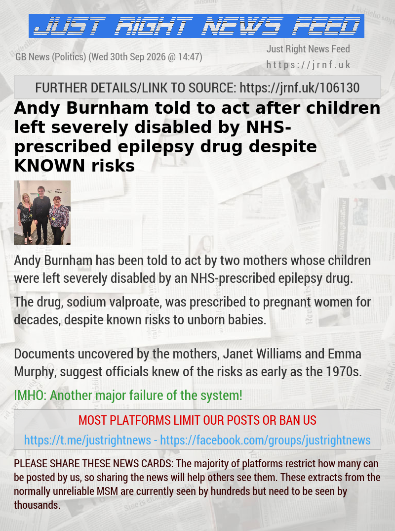 Andy Burnham told to act after children left severely disabled by NHS—prescribed epilepsy drug despite KNOWN risks