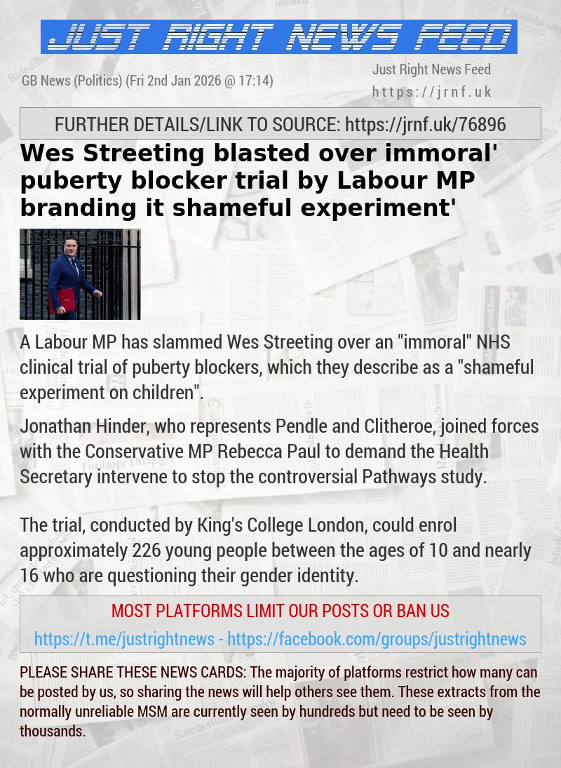 Wes Streeting blasted over ‘immoral’ puberty blocker trial by Labour MP branding it ‘shameful experiment’