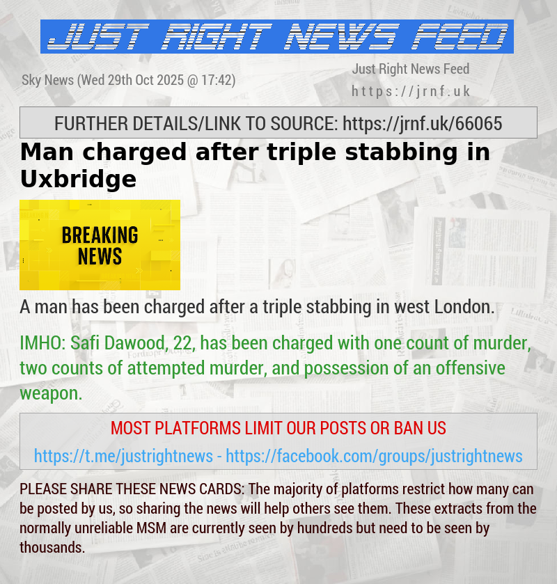 Man charged after triple stabbing in Uxbridge