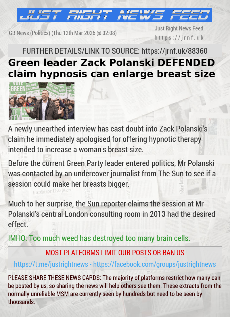 Green leader Zack Polanski DEFENDED claim hypnosis can enlarge breast size