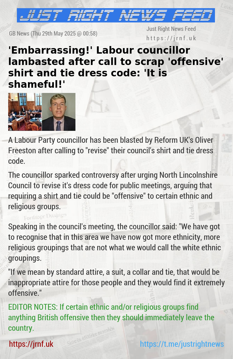 ’Embarrassing!’ Labour councillor lambasted after call to scrap ’offensive’ shirt and tie dress code: ’It is shameful!’