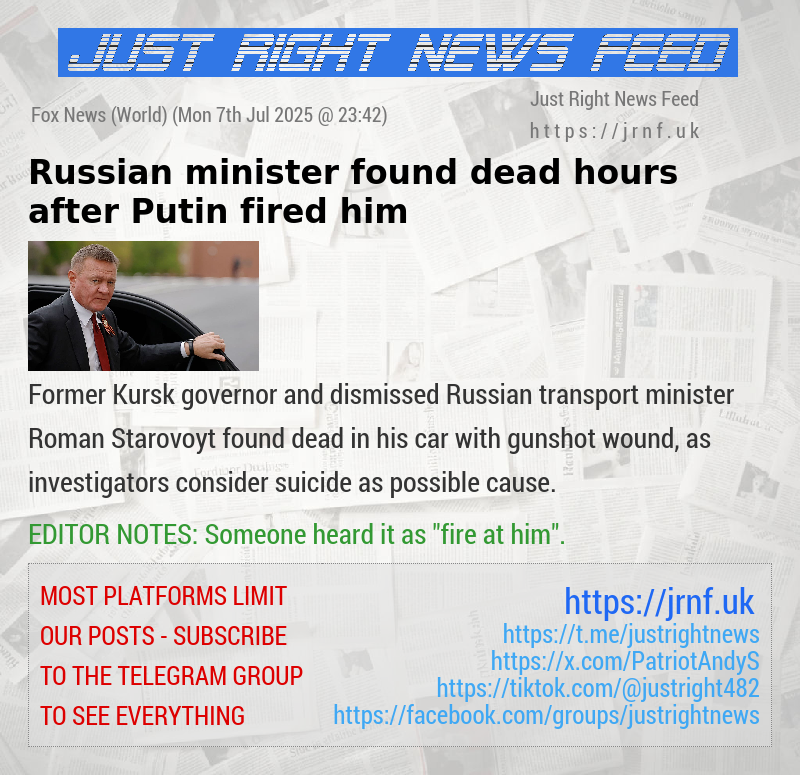 Russian minister found dead hours after Putin fired him