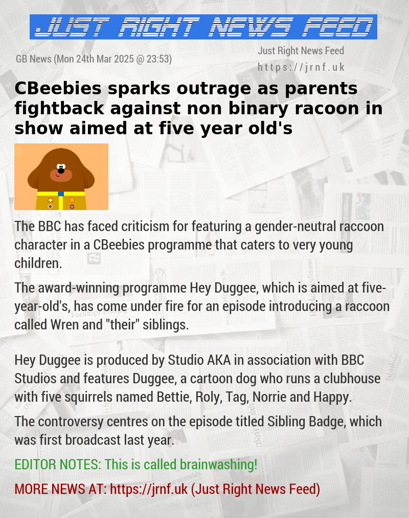 CBeebies sparks outrage as parents fightback against non—binary racoon in show aimed at five—year—old’s