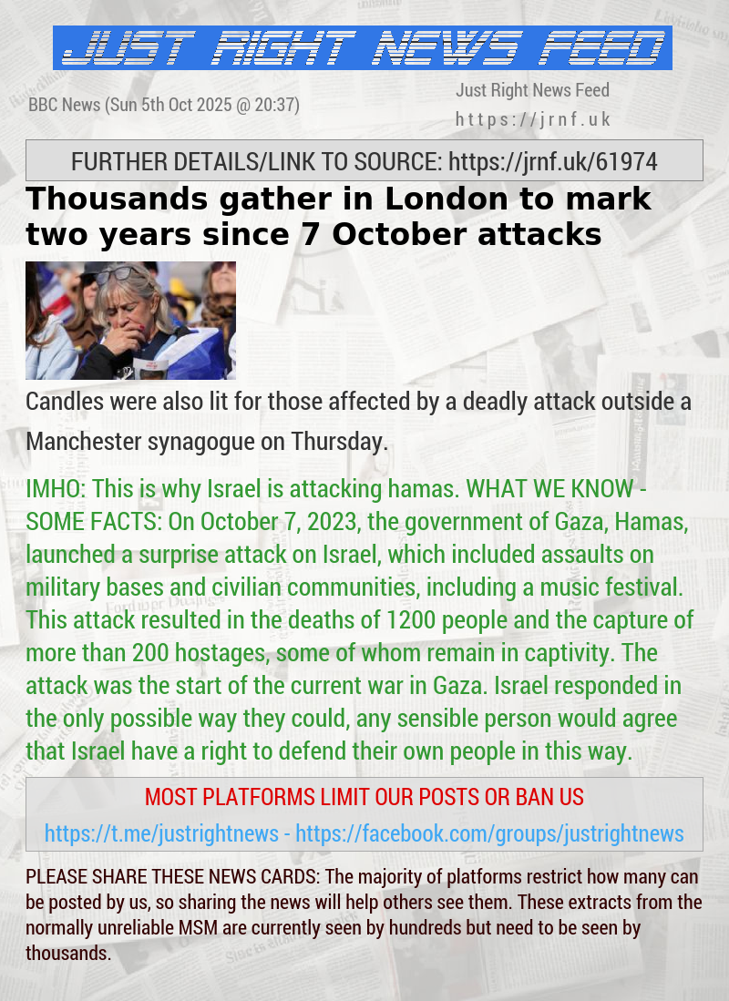 Thousands gather in London to mark two years since 7 October attacks