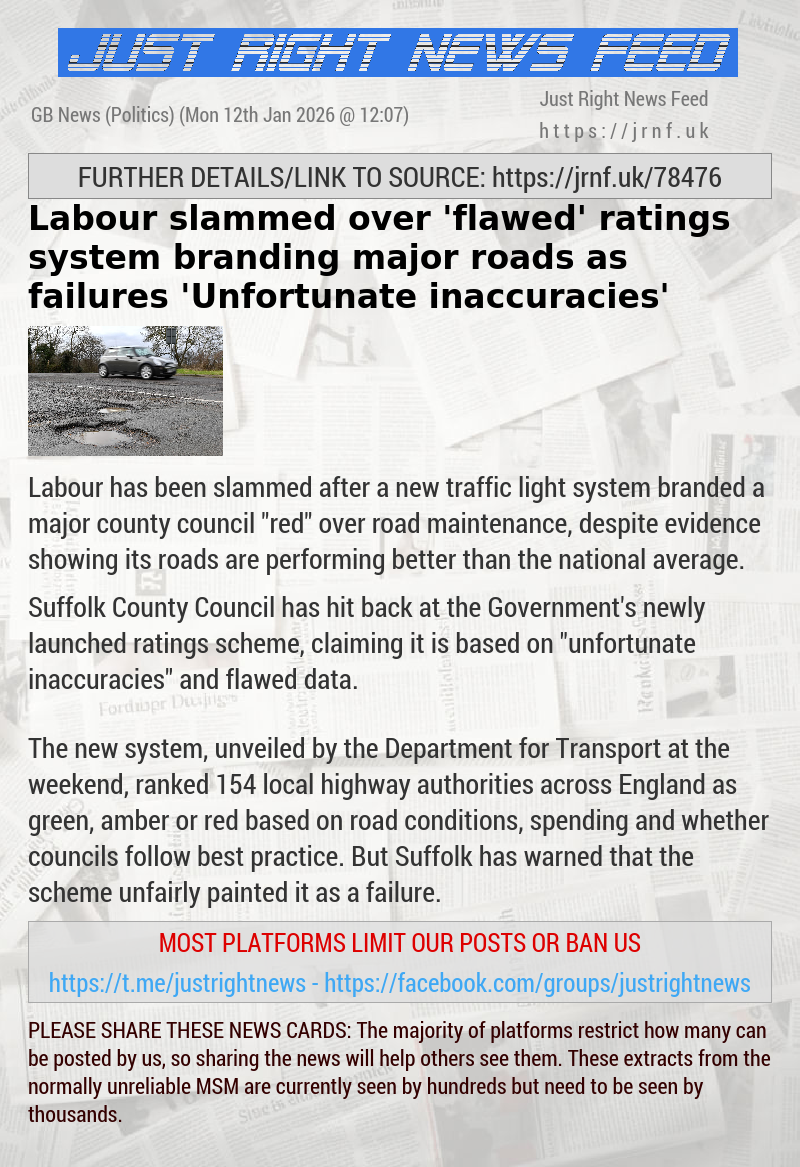 Labour slammed over ’flawed’ ratings system branding major roads as failures — ’Unfortunate inaccuracies’