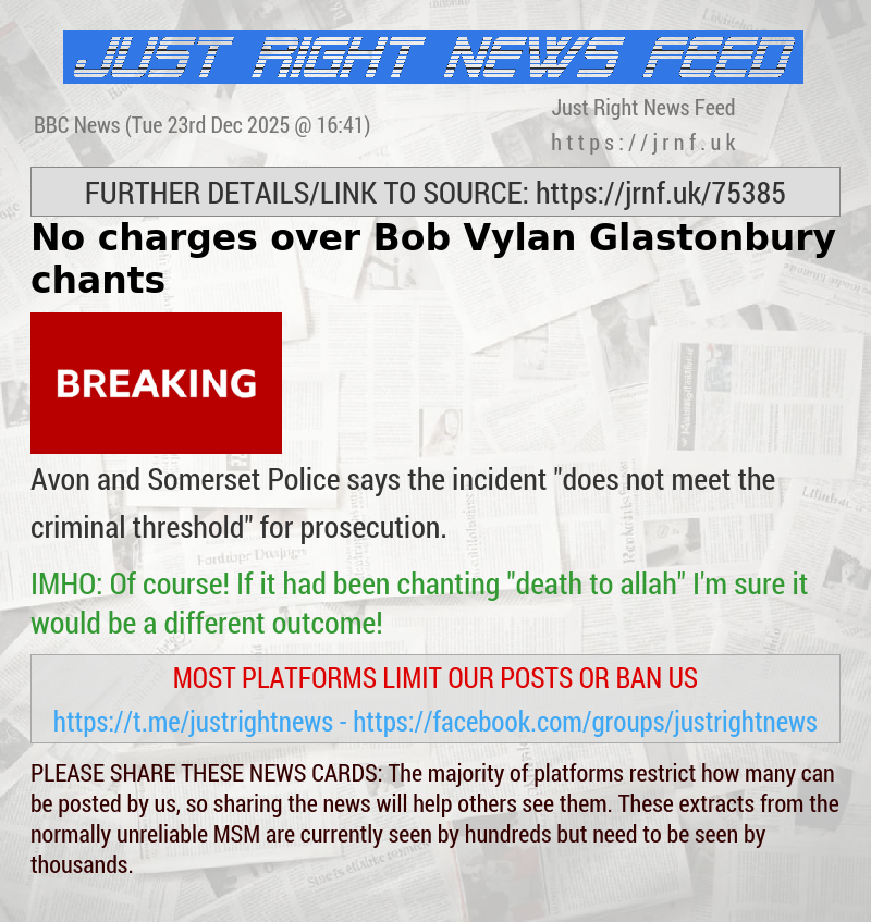 No charges over Bob Vylan Glastonbury chants