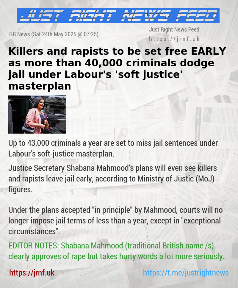 Killers and rapists to be set free EARLY as more than 40,000 criminals dodge jail under Labour’s ’soft—justice’ masterplan