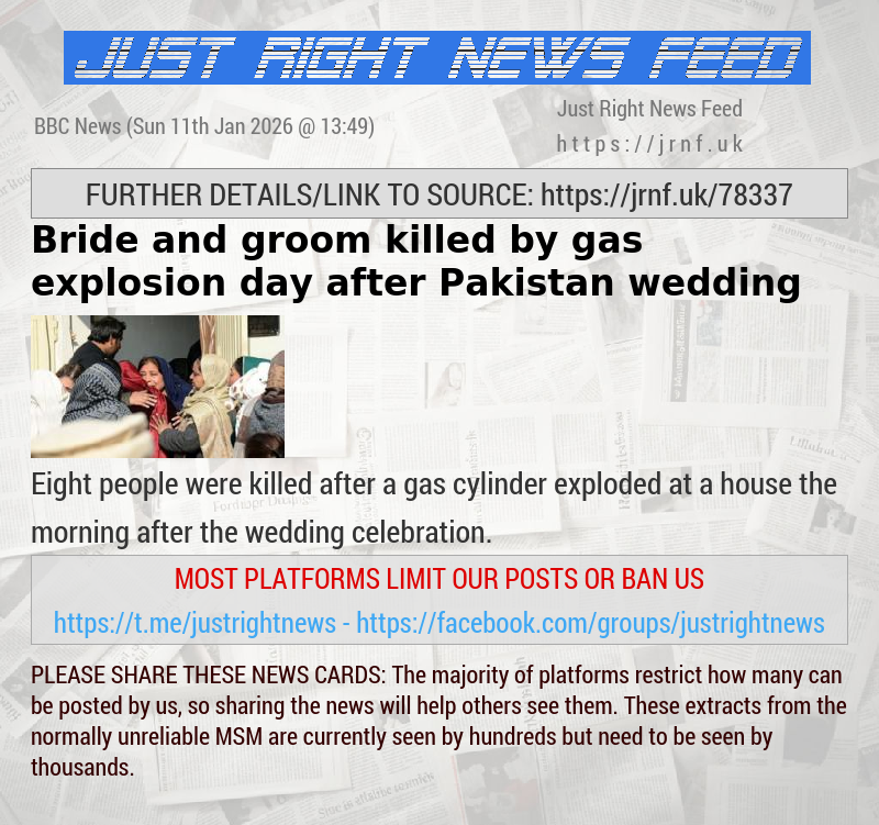 Bride and groom killed by gas explosion day after Pakistan wedding