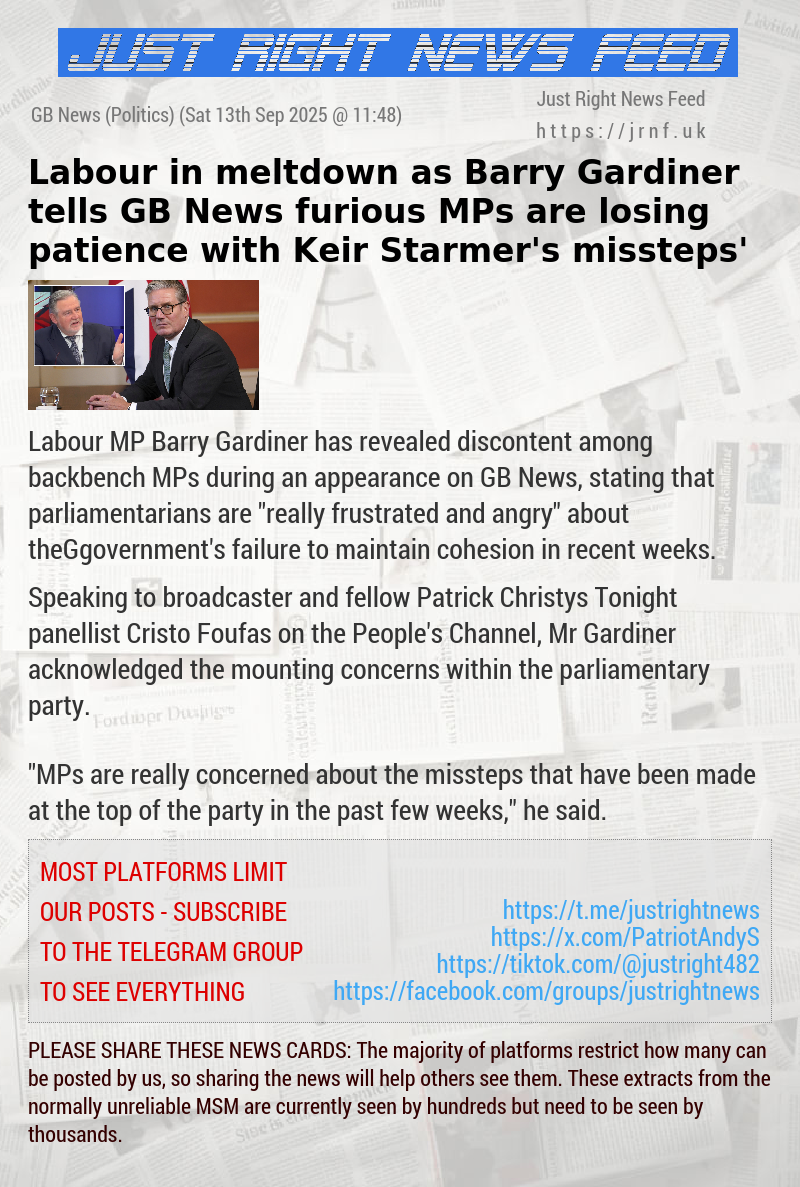 Labour in meltdown as Barry Gardiner tells GB News furious MPs are losing patience with Keir Starmer’s ‘missteps’