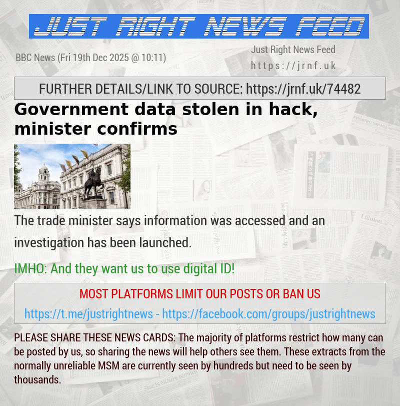 Government data stolen in hack, minister confirms 