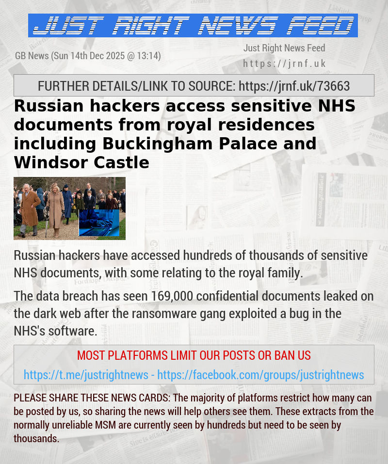 Russian hackers access sensitive NHS documents from royal residences including Buckingham Palace and Windsor Castle