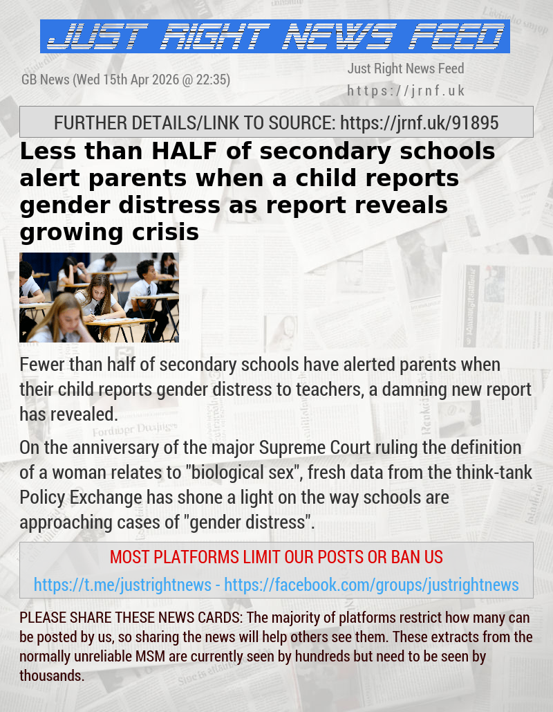 Less than HALF of secondary schools alert parents when a child reports gender distress as report reveals growing crisis