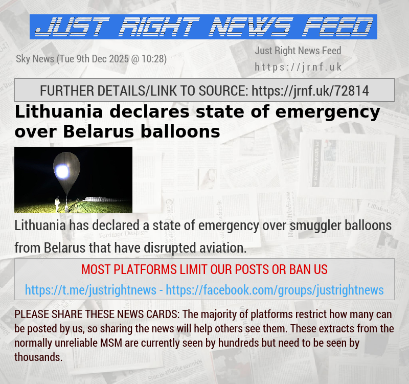 Lithuania declares state of emergency over Belarus balloons