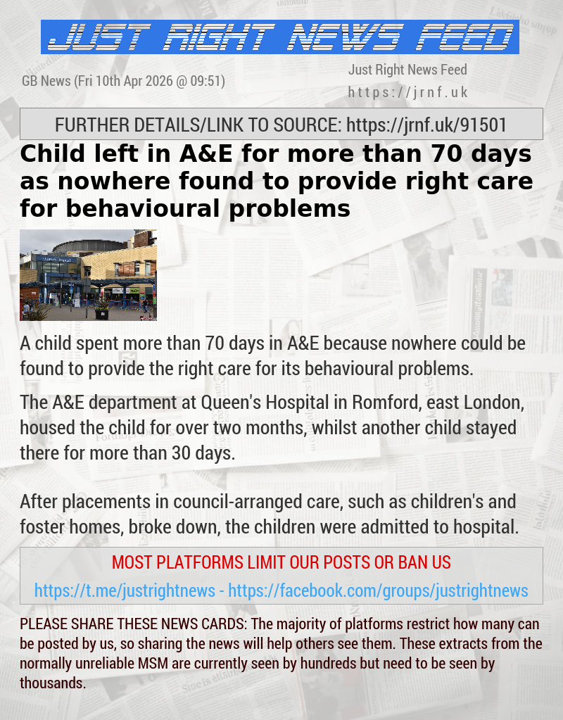 Child left in A&E for more than 70 days as nowhere found to provide right care for behavioural problems