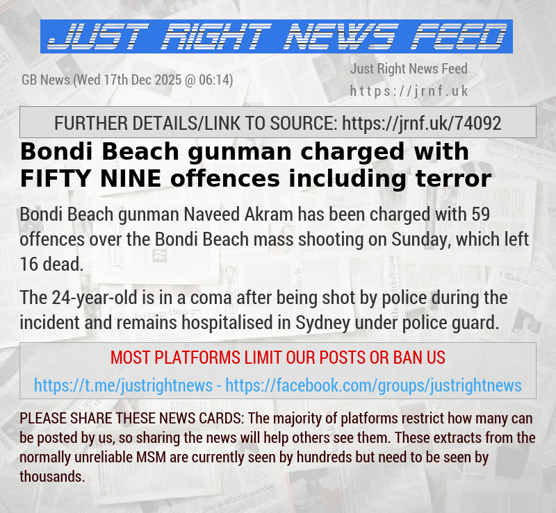 Bondi Beach gunman charged with FIFTY—NINE offences — including terror