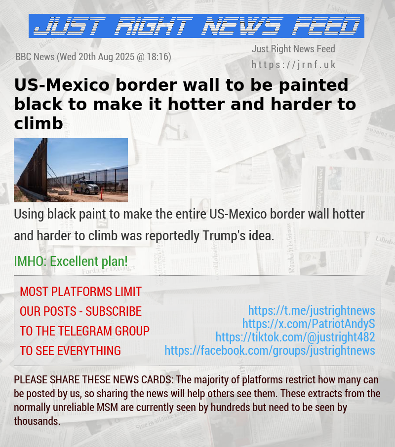 US—Mexico border wall to be painted black to make it hotter and harder to climb