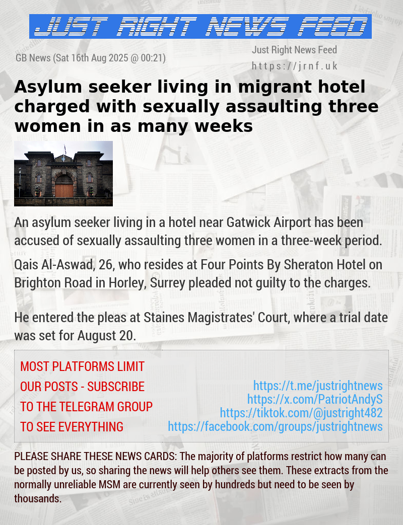 Asylum seeker living in migrant hotel charged with sexually assaulting three women in as many weeks