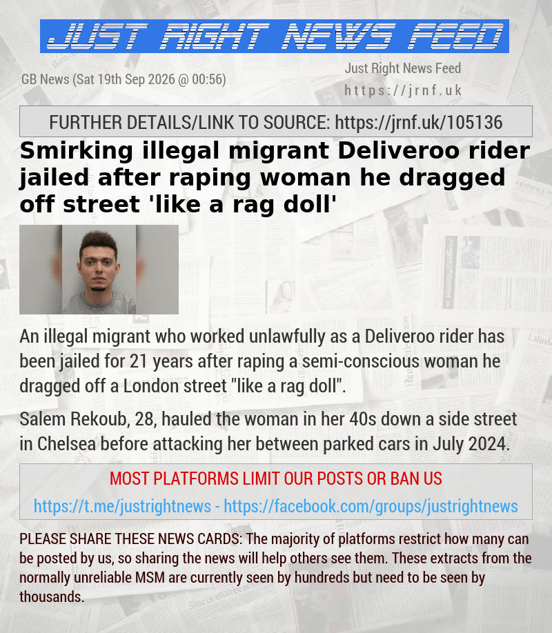 Smirking illegal migrant Deliveroo rider jailed after raping woman he dragged off street ’like a rag doll’