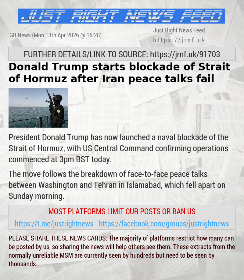 Donald Trump starts blockade of Strait of Hormuz after Iran peace talks fail