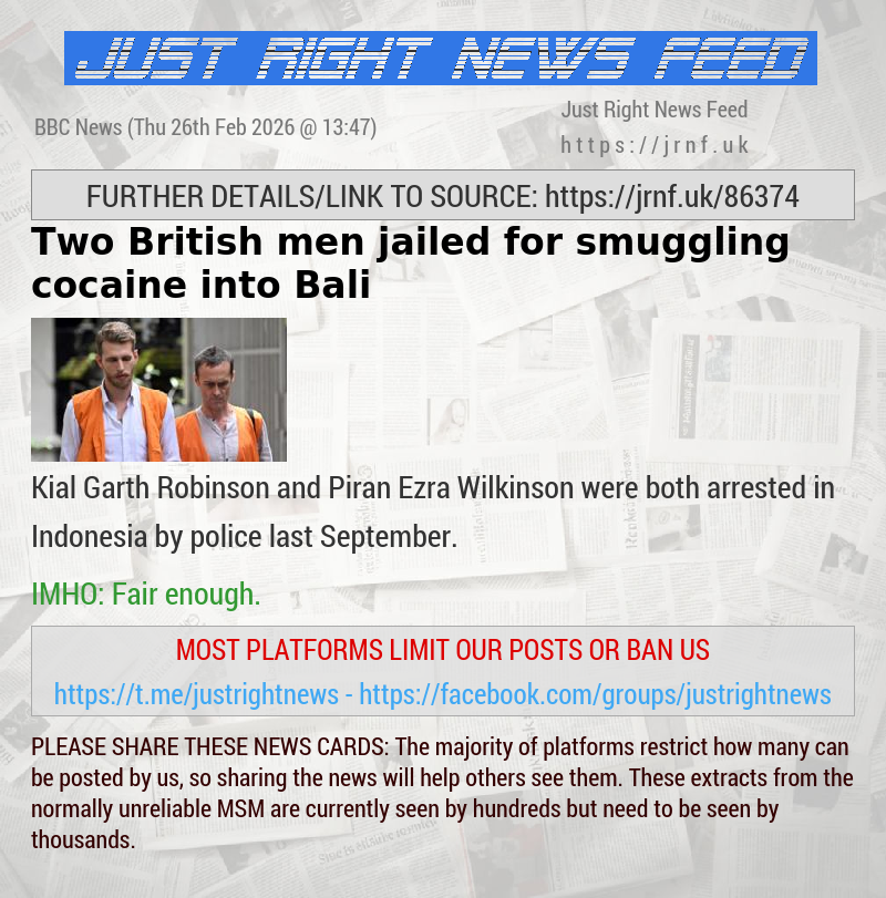Two British men jailed for smuggling cocaine into Bali