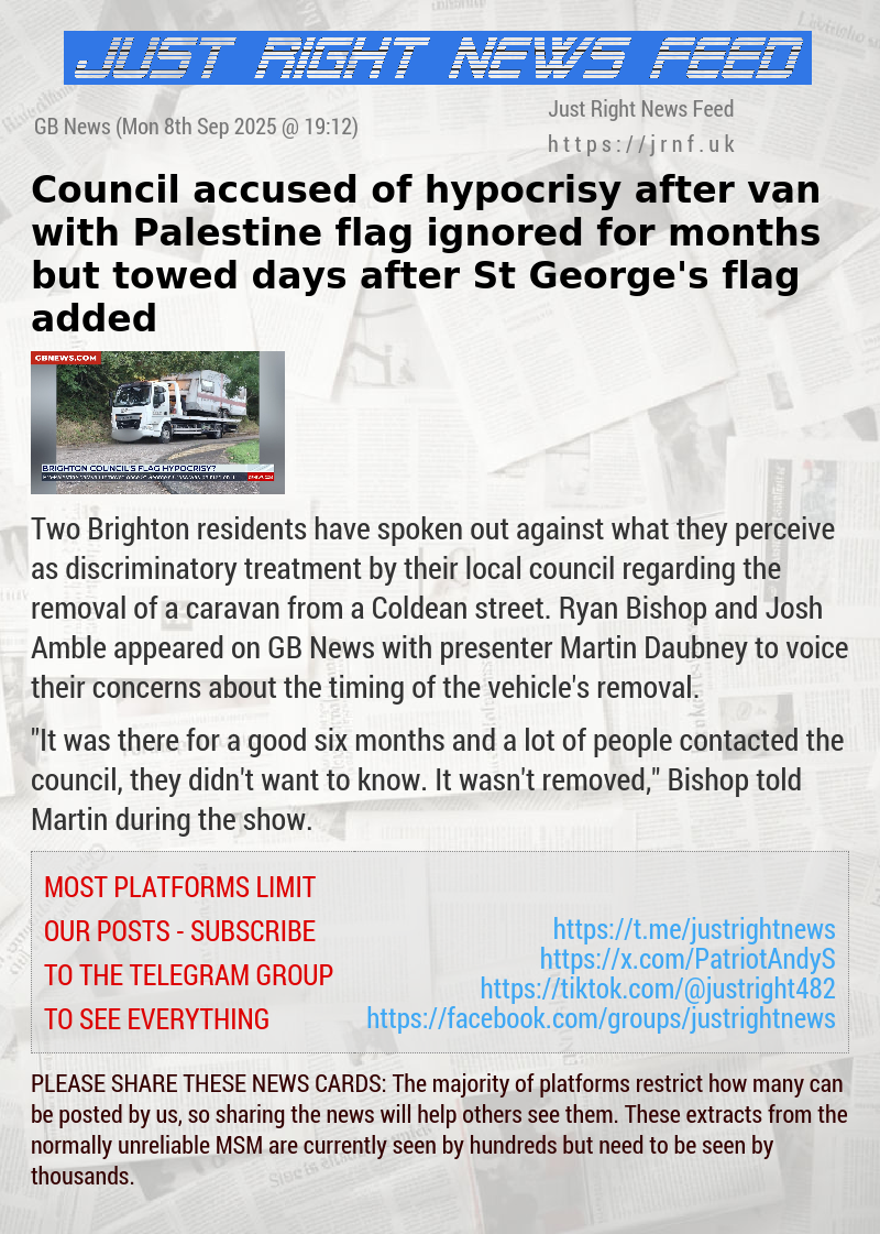 Council accused of hypocrisy after van with Palestine flag ignored for months but towed days after St George’s flag added