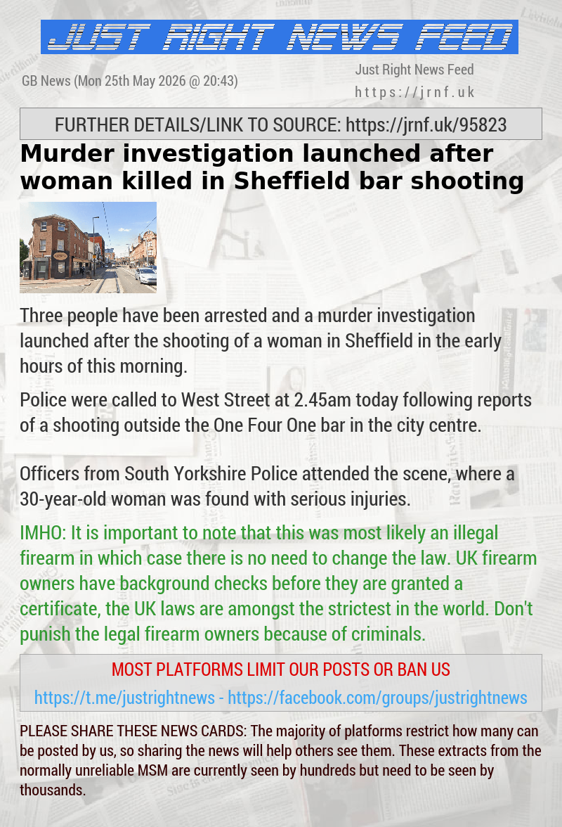 Murder investigation launched after woman killed in Sheffield bar shooting