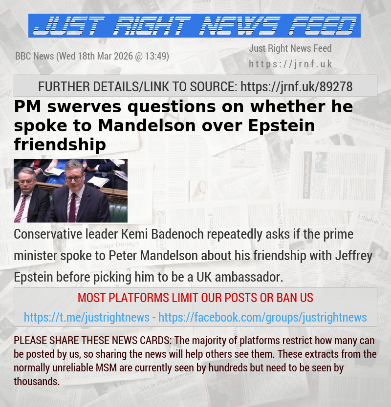PM swerves questions on whether he spoke to Mandelson over Epstein friendship
