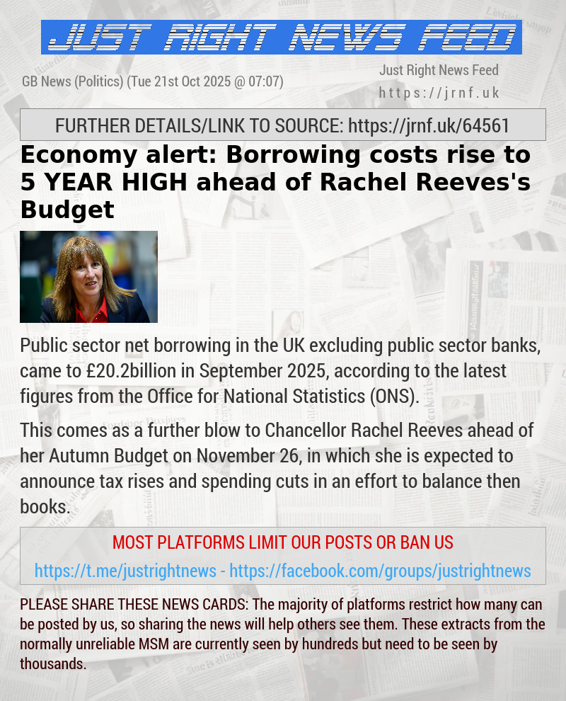 Economy alert: Borrowing costs rise to 5—YEAR HIGH ahead of Rachel Reeves’s Budget