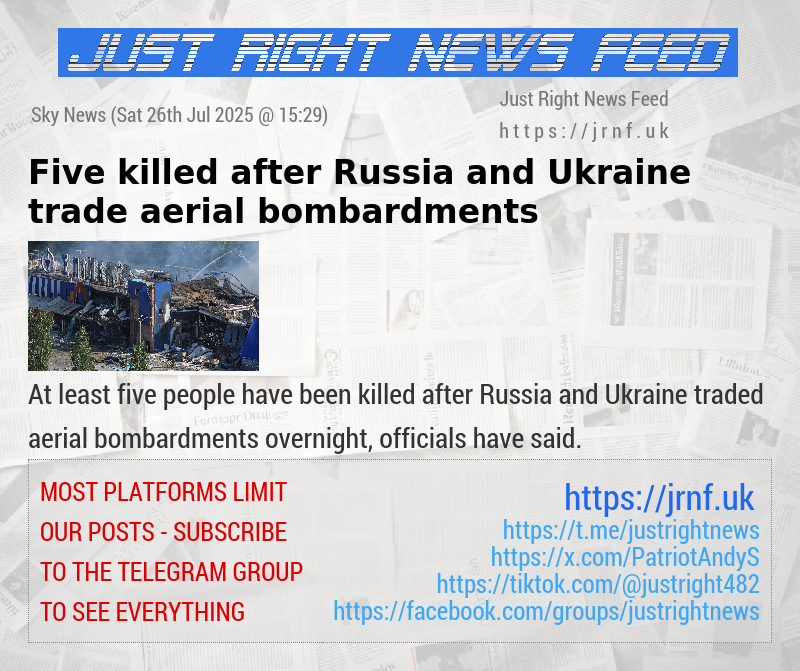 Five killed after Russia and Ukraine trade aerial bombardments