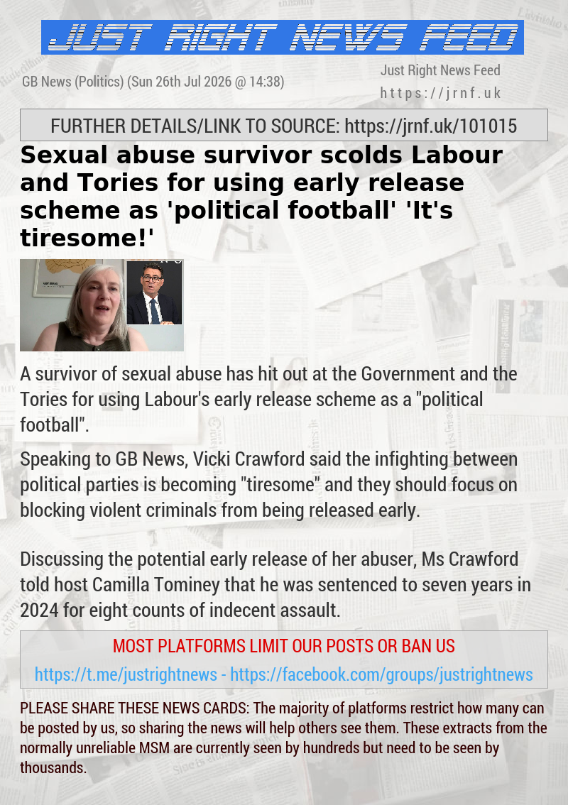 Sexual abuse survivor scolds Labour and Tories for using early release scheme as ’political football’ — ’It’s tiresome!’