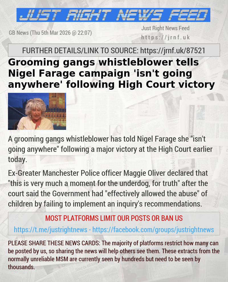 Grooming gangs whistleblower tells Nigel Farage campaign ’isn’t going anywhere’ following High Court victory