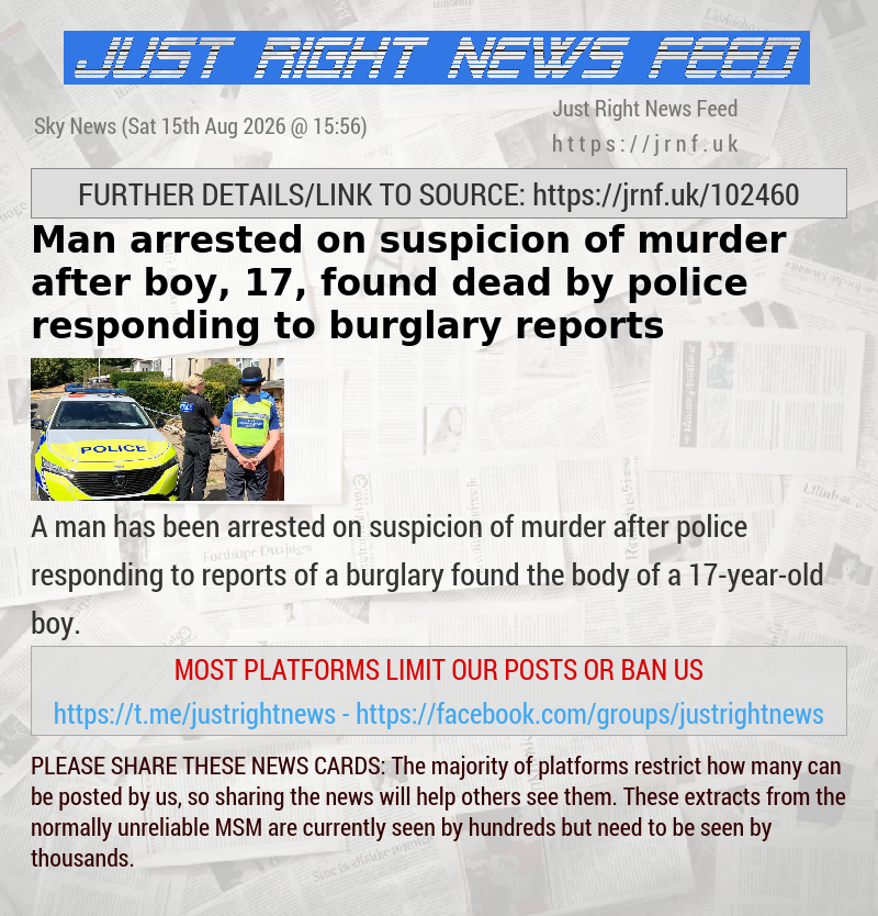 Man arrested on suspicion of murder after boy, 17, found dead by police responding to burglary reports