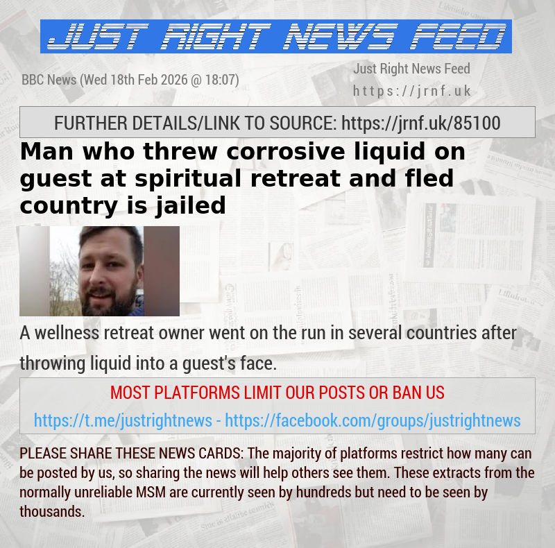 Man who threw corrosive liquid on guest at spiritual retreat and fled country is jailed